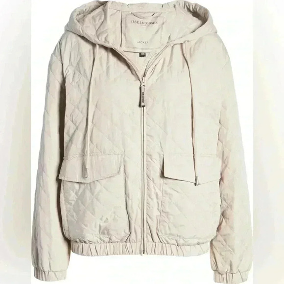Ilse Jacobsen Packable Quilted Hooded Bomber Jacket Cream Size US 6 Minimalist - Picture 3 of 16